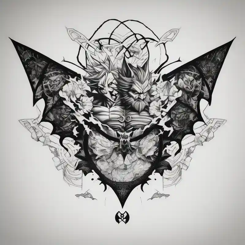Goku and Batman symbol with butterflies – Blackwork, Blanco y negro