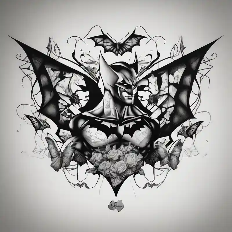 Small Batman and joker tattoo with butterflies and lots of color and harley quinn – Blackwork, Blanco y negro