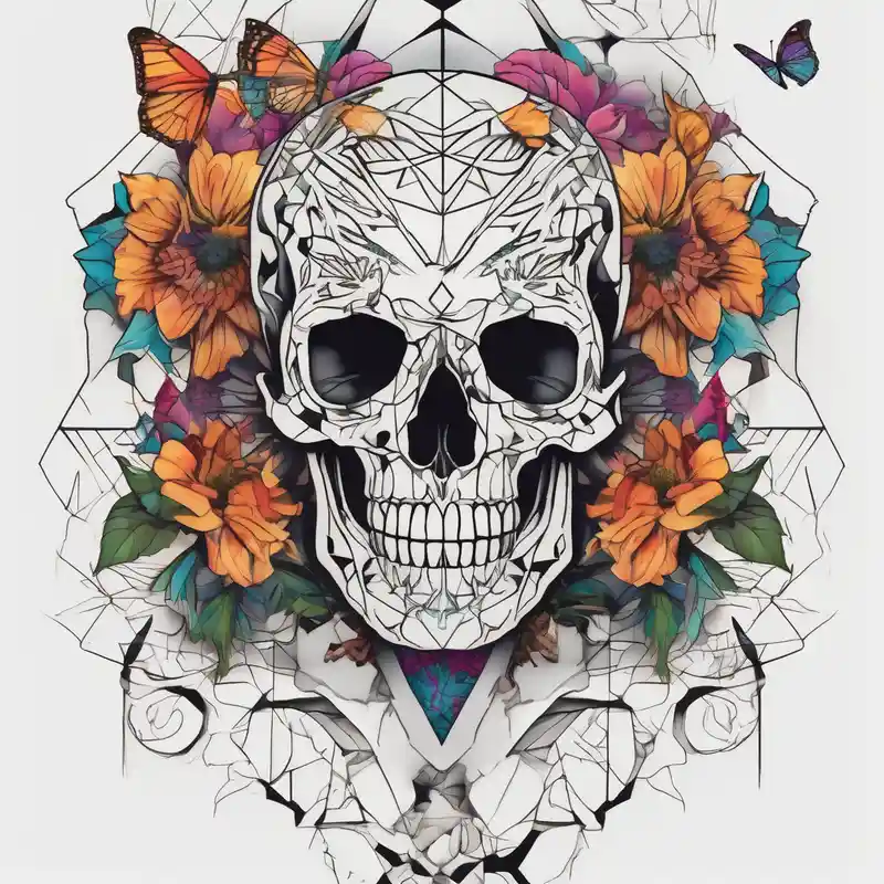 full body skeleton in pieces flowers and butterflies simple design minimal sketch