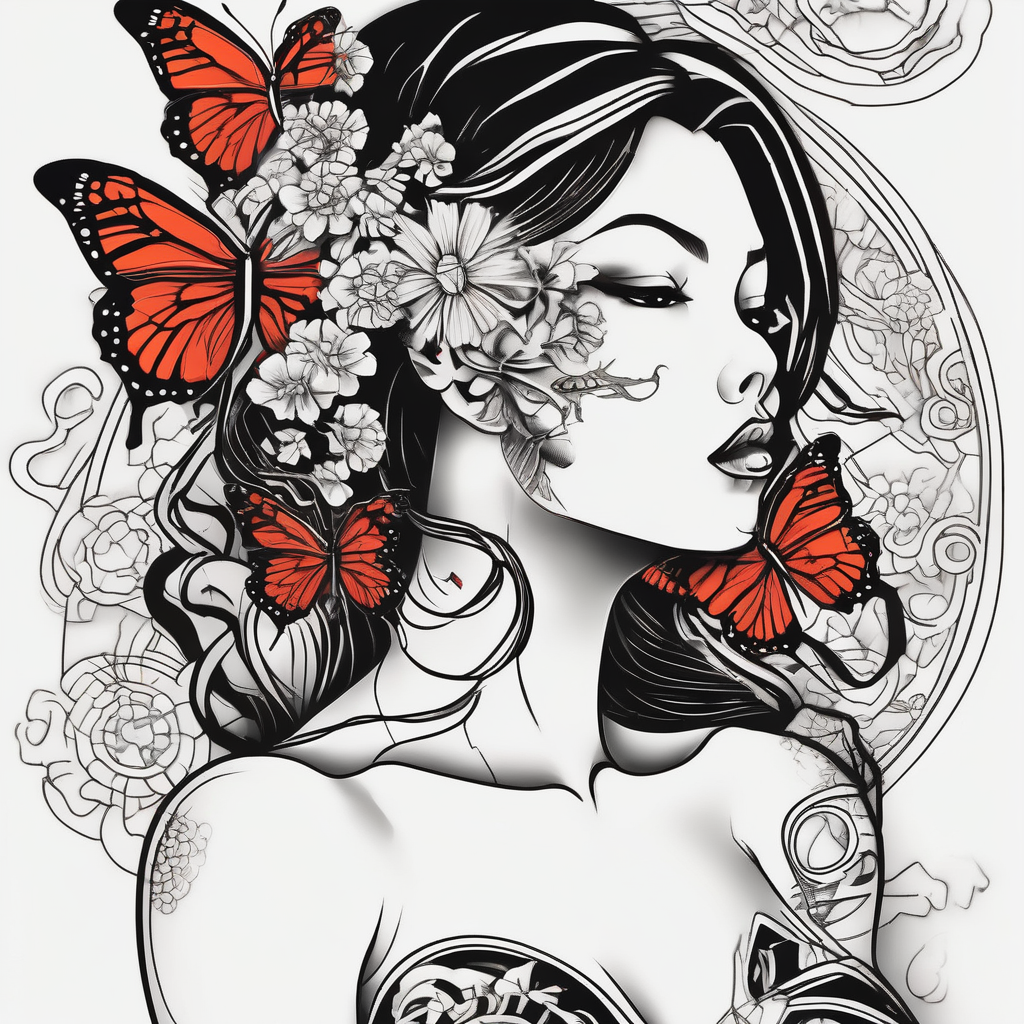 Sexy tattooed women butterfly svg, AI-generated Japanese tattoo design