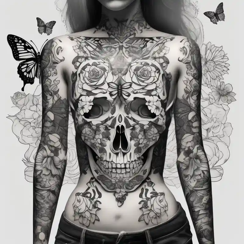 blackwork style Sexy Women and Tattoos Tattoo Ideas in 2025 about Sexy Skelton sleeve with butterflies and flowers and Sexy Skelton sleeve with butterflies and flowers