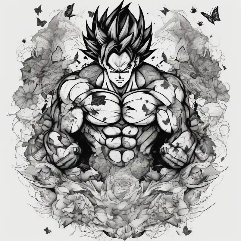 Goku and Batman with butterflies – Blackwork, Colores vivos