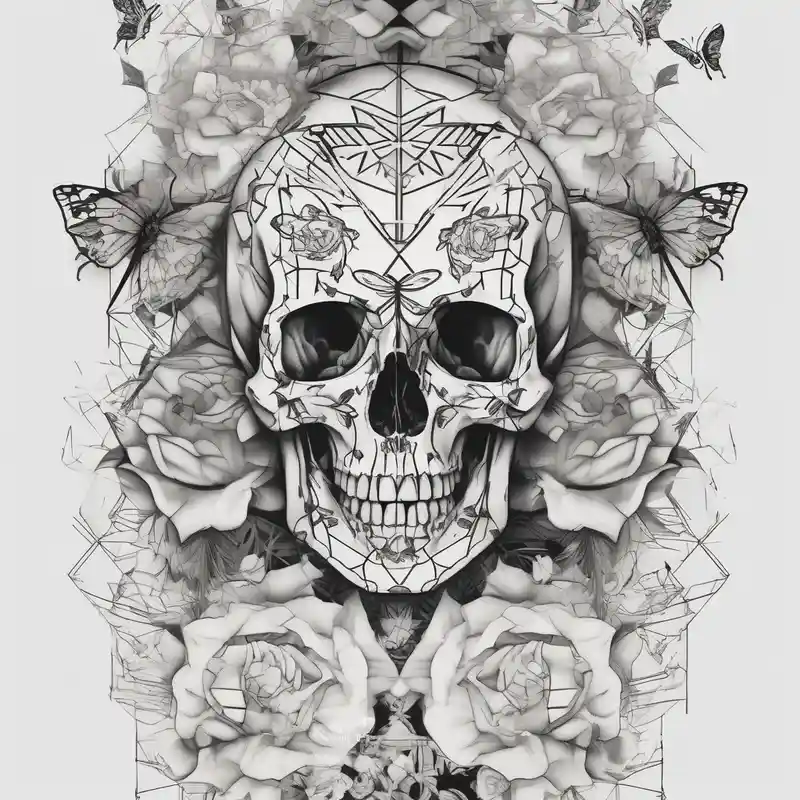 full body skeleton flowers and butterflies simple design minimal words "dry bones come alive" – Géométrique, Noir et blanc