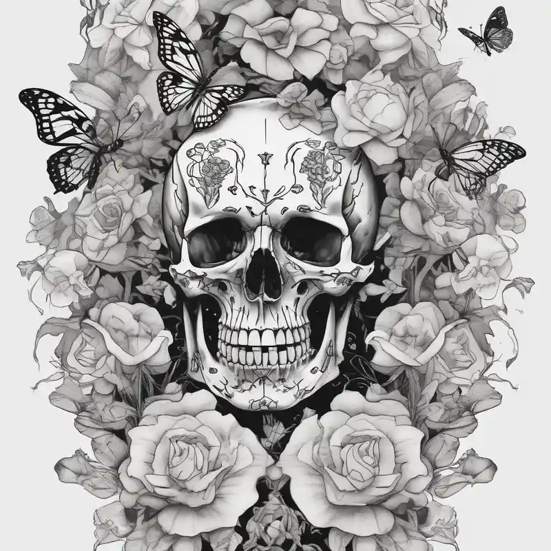 full body skeleton flowers and butterflies simple design minimal words "dry bones come alive" – Blackwork, Noir et blanc