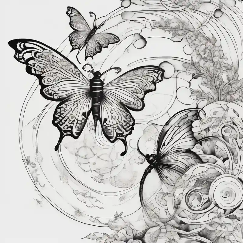 Fine line spine tattoo, butterflies, dragonflies, moons, motivational quote and other unique sketches – Japonais, Couleurs vives