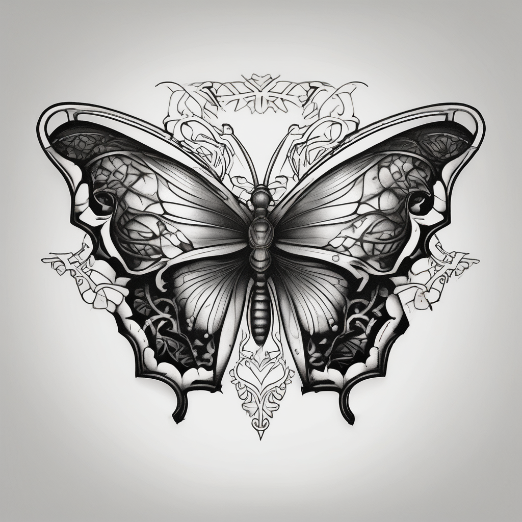 A lower back butterfly tatoo with the name nick below the butterfly, diseño de tatuaje Blackwork generado con IA