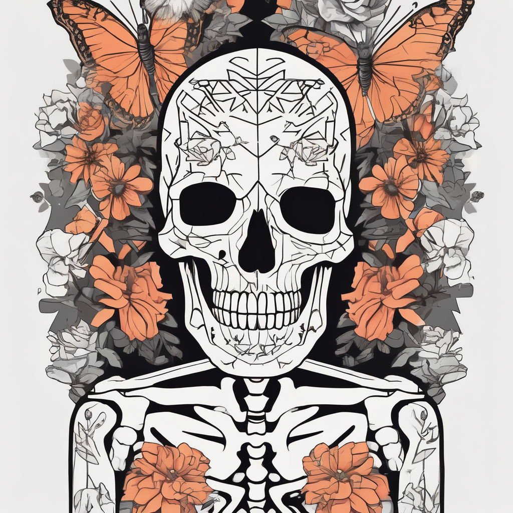 full body skeleton in pieces flowers and butterflies simple design minimal words "dry bones come alive", design de tatouage Géométrique généré par IA