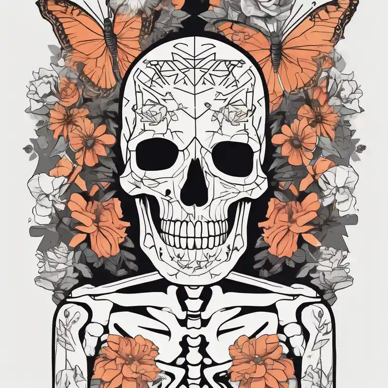 full body skeleton in pieces flowers and butterflies simple design minimal words "dry bones come alive" – Géométrique, Couleurs vives