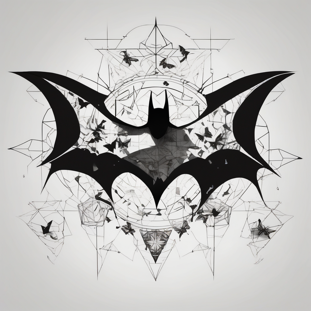 Batman symbol with butterflies dragonballs all around it for a forearm tattoo, diseño de tatuaje Geométrico generado con IA