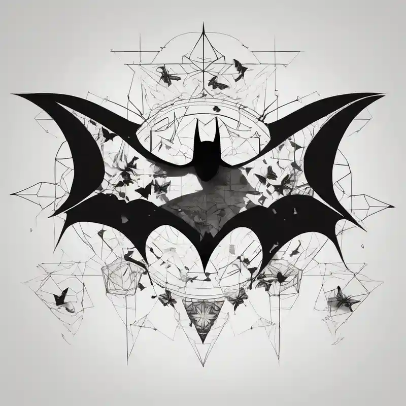 Batman symbol with butterflies dragonballs all around it for a forearm tattoo – Geométrico, Colores vivos