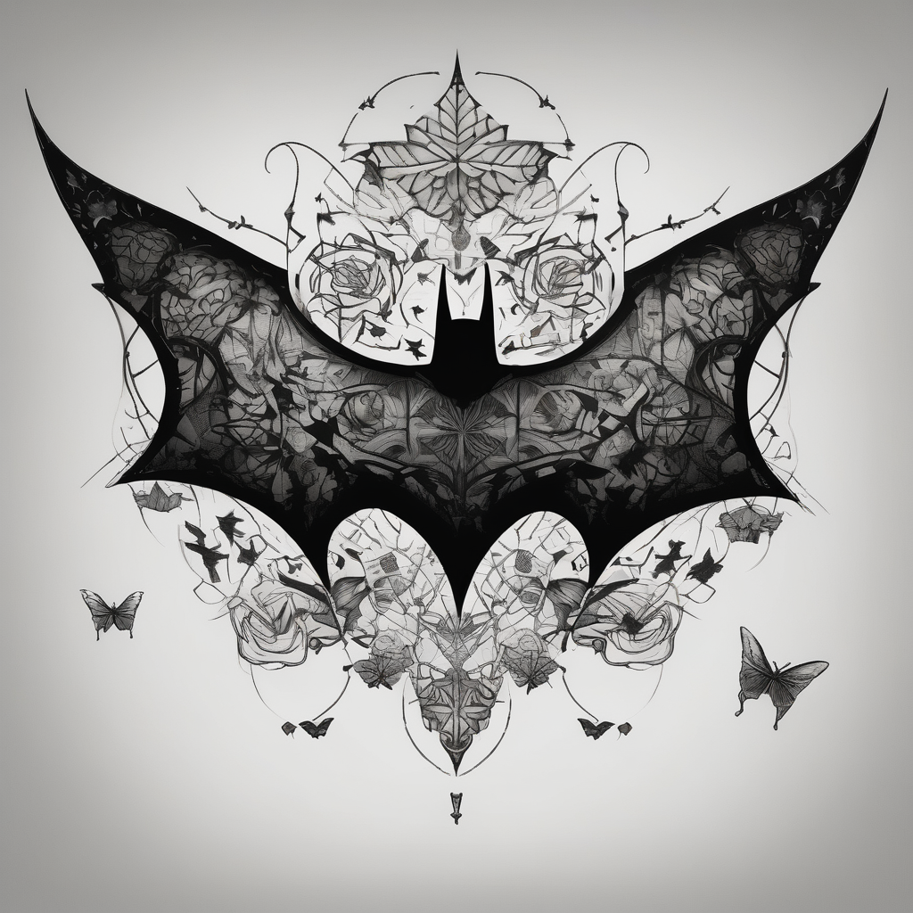 Small Batman symbol with butterflies all around it for a forearm tattoo, diseño de tatuaje Blackwork generado con IA