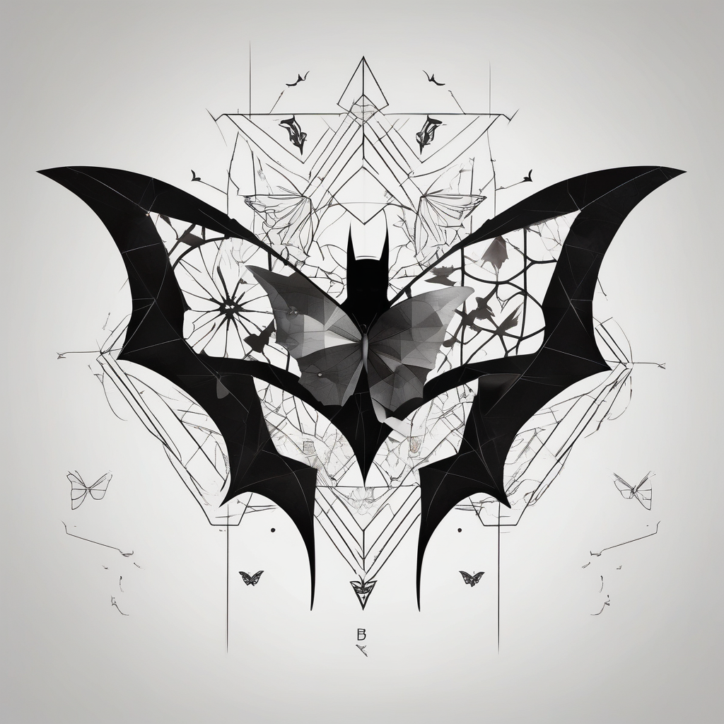 Small Batman symbol with butterflies all around it for a forearm tattoo, diseño de tatuaje Geométrico generado con IA
