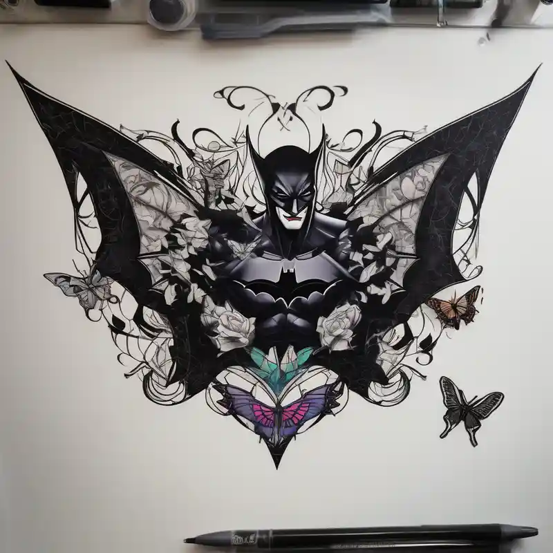 Batman and Joker tattoo with butterflies