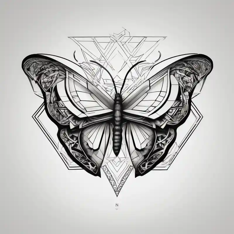 A lower back butterfly tatoo with the name nick below the butterfly – Geométrico, Blanco y negro
