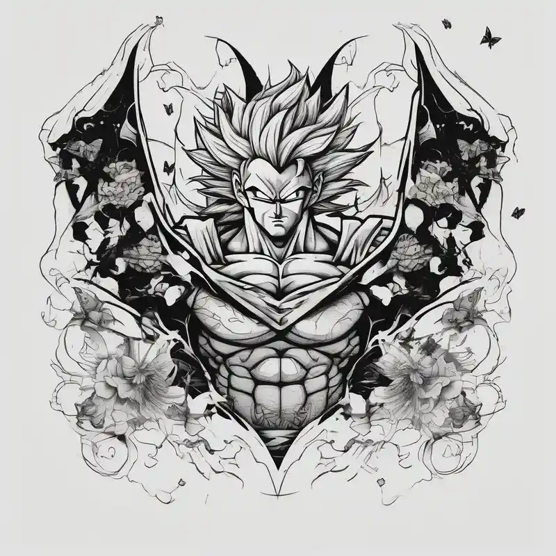 Goku and Batman symbol with butterflies