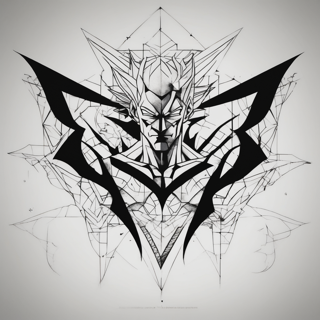 Goku and Batman symbol with butterflies, diseño de tatuaje Geométrico generado con IA