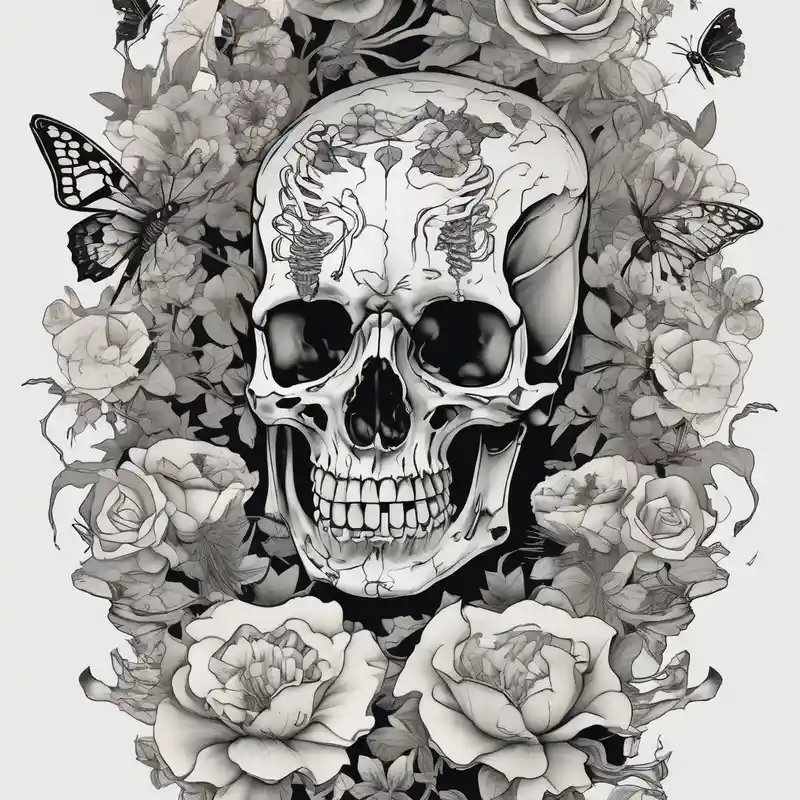 full body skeleton in pieces flowers and butterflies simple design minimal words "dry bones come alive"