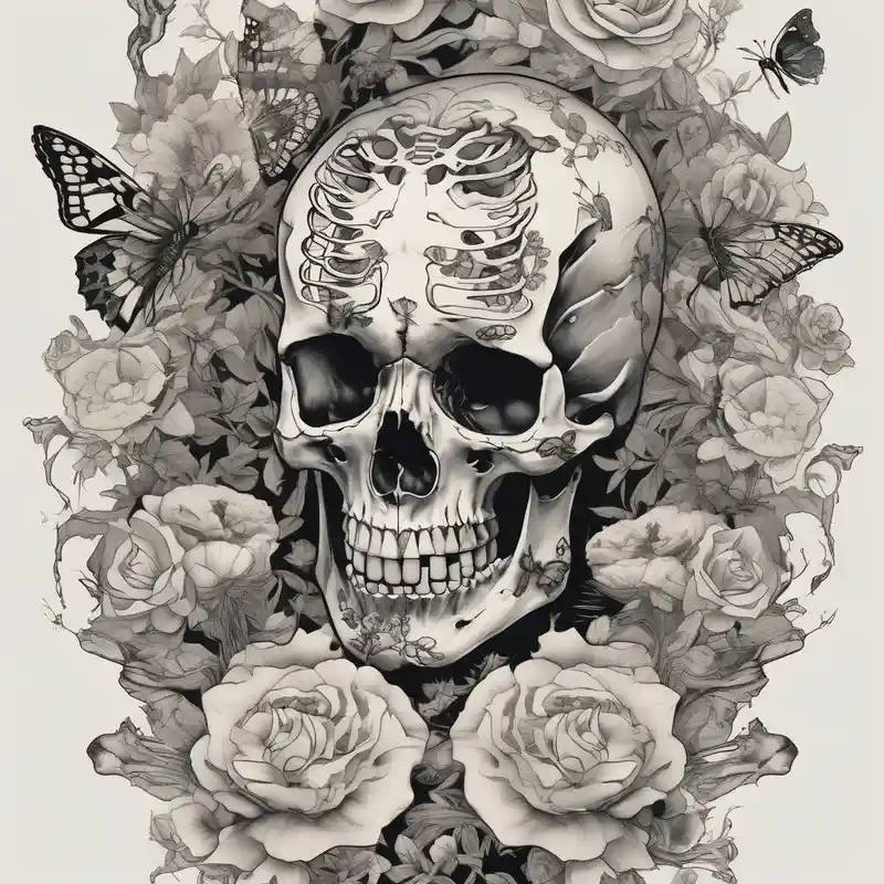 full body skeleton flowers and butterflies simple design minimal words "dry bones come alive"