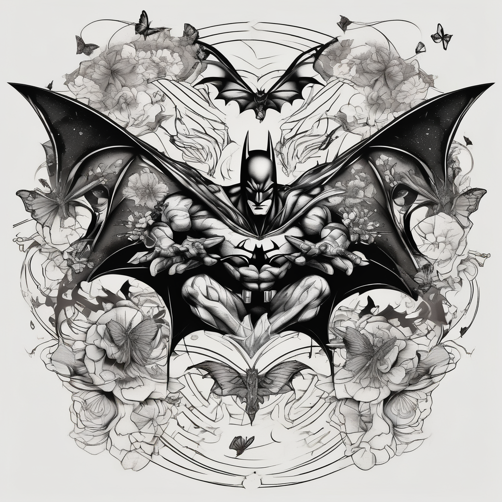 Batman and Joker tattoo with butterflies, diseño de tatuaje Japonés generado con IA