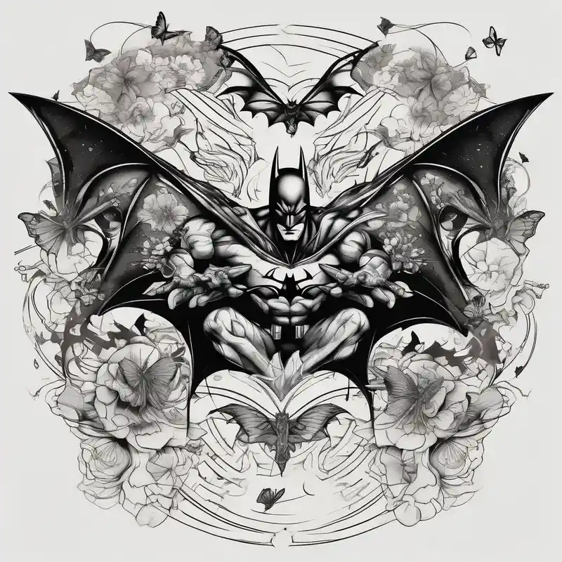 Batman and Joker tattoo with butterflies – Japonés, Blanco y negro