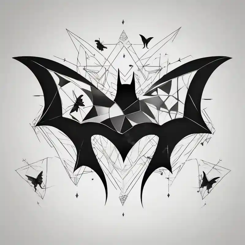Small Batman symbol with 5 butterflies all around it for a forearm tattoo