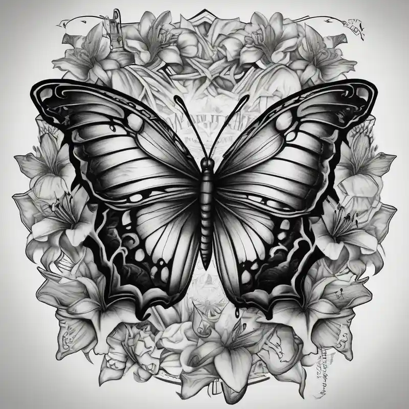 realistic style Ideas de tatuajes c.r.p.s en 2025 about I don't gotta talk and the Lord defends me lyrics with butterflies and lily’s around it c.r.p.s
