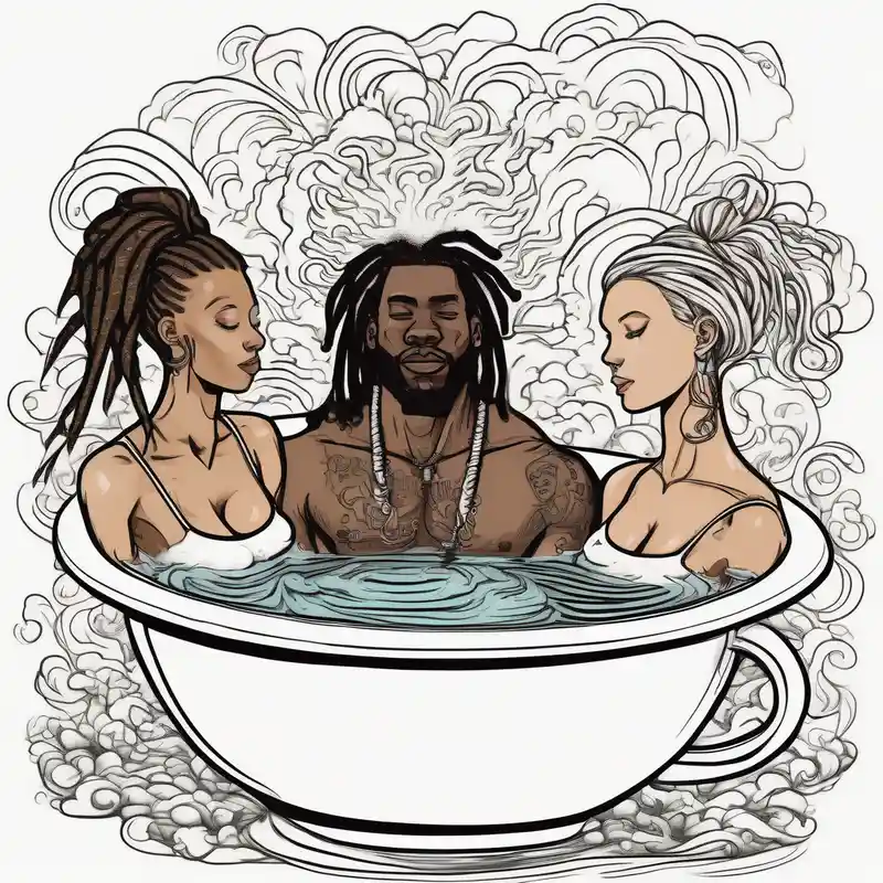 surreal style Ideas de tatuajes c.r.p.s en 2025 about Black guy with dreads inside a foam cup like it’s a jacuzzi with two white girls with the words “Goodvibes in my cup” c.r.p.s and Black guy with dreads inside a foam cup like it’s a jacuzzi with two white girls with the words “Goodvibes in my cup” c.r.p.s