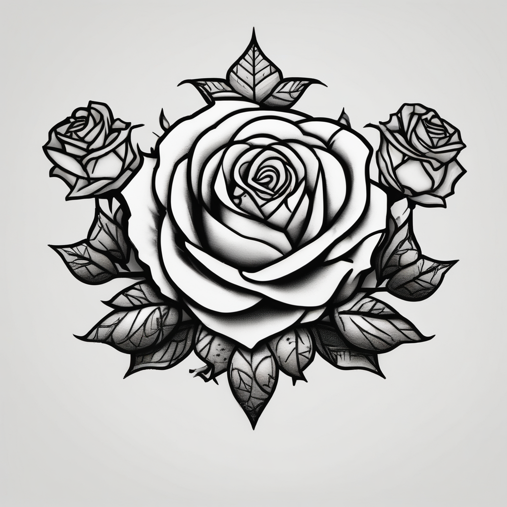 Logo de la pelicula kingsman con rosas carcass-logo, diseño de tatuaje Blackwork generado con IA