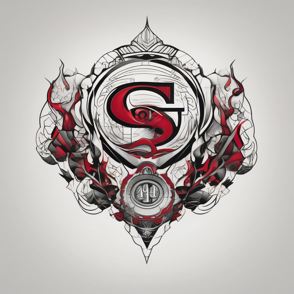 49ers logo carcass-logo, diseño de tatuaje Surrealista generado con IA