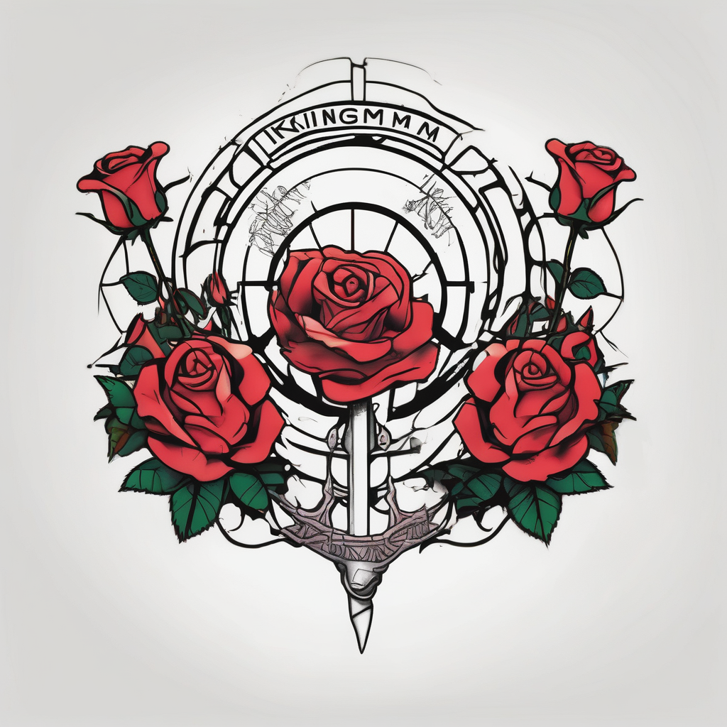 Logo de la pelicula kingsman con rosas carcass-logo, diseño de tatuaje Surrealista generado con IA
