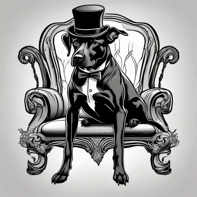 old school style Ideas de tatuajes de silla en 2025 about Black dog in a suit is sitting on a chair in a hat and Black dog in a suit is sitting on a chair in a hat
