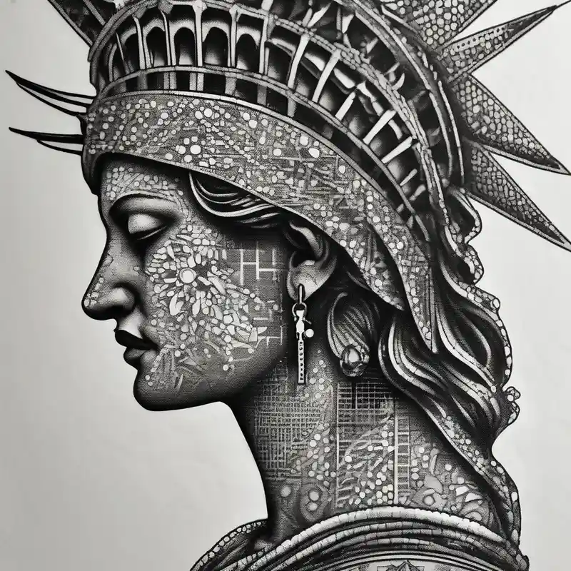dotwork style Ideas de tatuajes de silla en 2025 about Statue of Liberty handcuffed in a wheel chair and Statue of Liberty handcuffed in a wheel chair