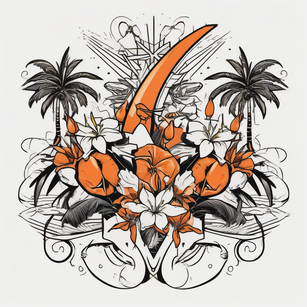 Orange blossom palm trees cherry-blossom, diseño de tatuaje Old school generado con IA