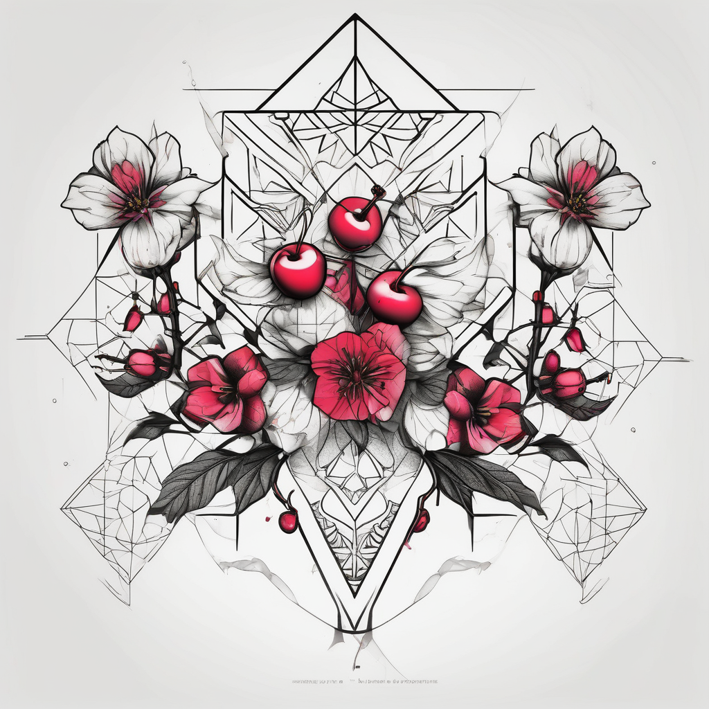 l , 8 , self love , cherries flowers cherry-blossom, diseño de tatuaje Geométrico generado con IA