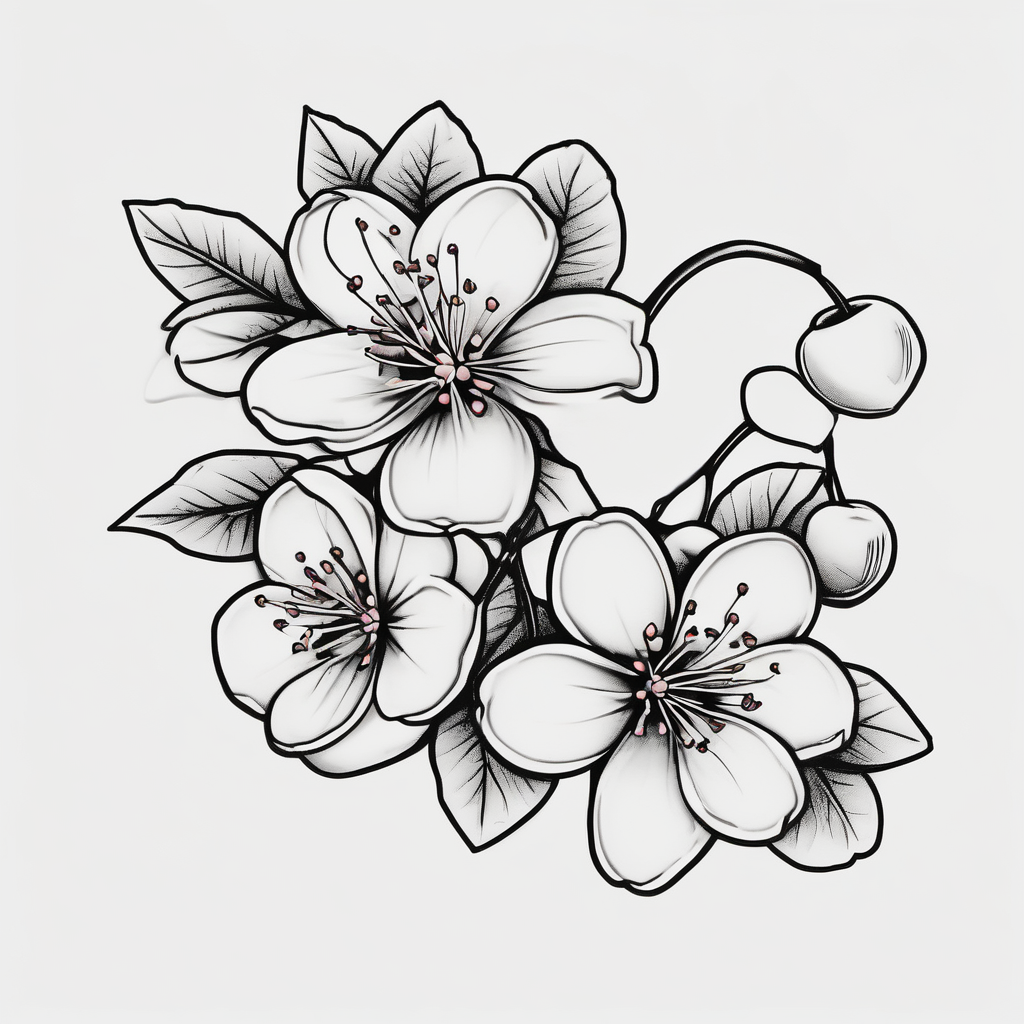 small cherry blossom with name anne and emile cherry-blossom, diseño de tatuaje Cartoon generado con IA