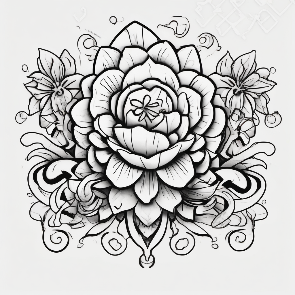Chicano flowers, AI-generated Cartoon tattoo design