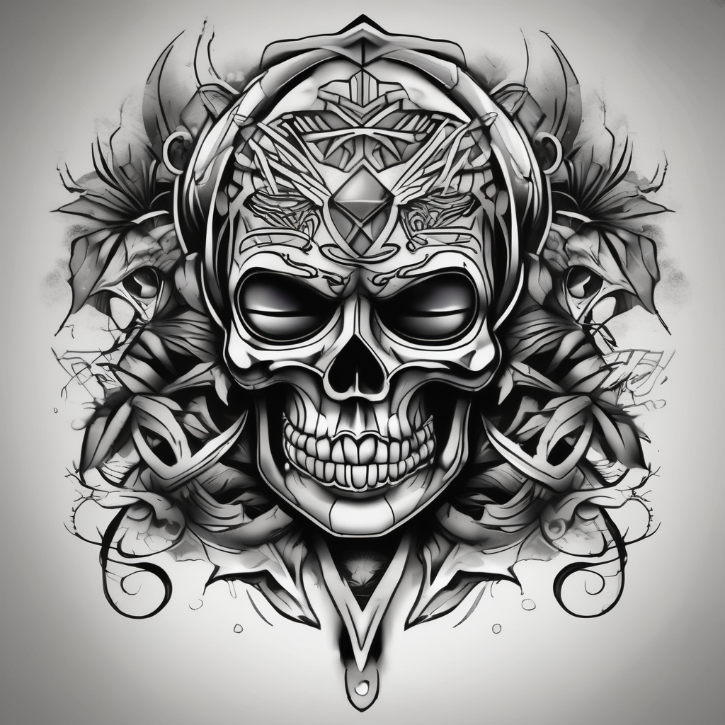 Chicano style scenary, AI-generated Black and White tattoo design