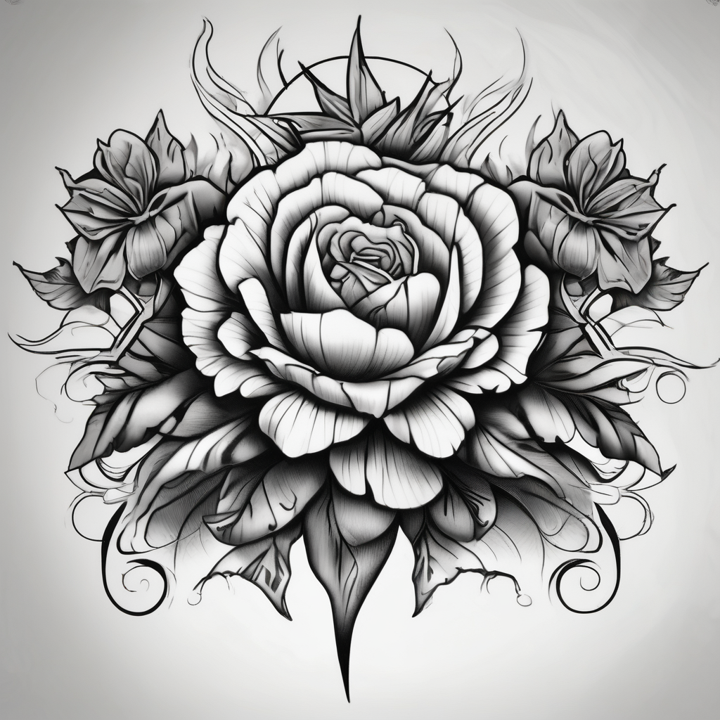 Chicano, flowers, diseño de tatuaje Blanco y negro generado con IA