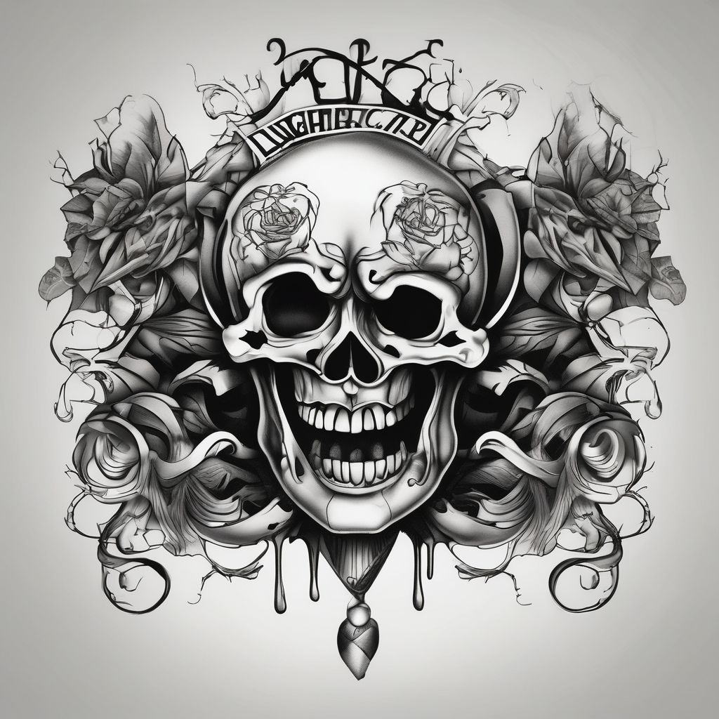 Laugh now cry later chicano, AI-generated Black and White tattoo design