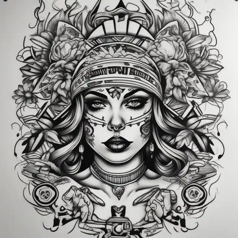 Chicano style sleeve about drugs family and women