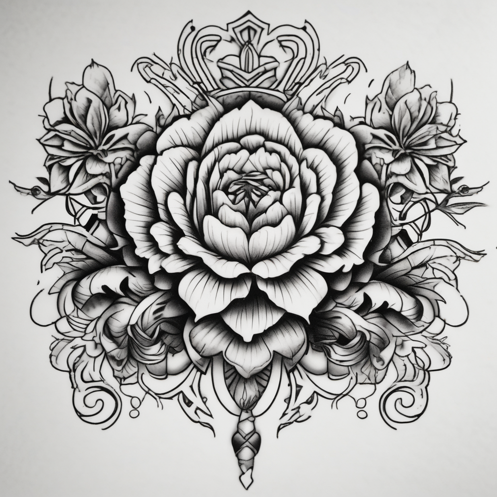 Chicano, flowers, diseño de tatuaje Blackwork generado con IA