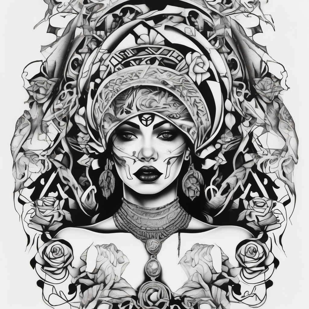 Donna chicano cholita gang, AI-generated Surreal tattoo design