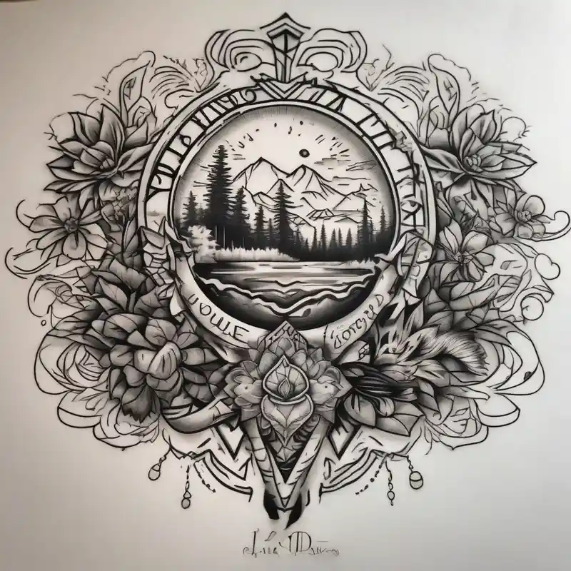 black and white style Chicano Tattoo Ideas in 2025 about Chicano inspired Tattoo that incorporates love for family and importance of building wealth. Include elements of the Pacific Northwest Forrest and Chicano inspired Tattoo that incorporates love for family and importance of building wealth. Include elements of the Pacific Northwest Forrest