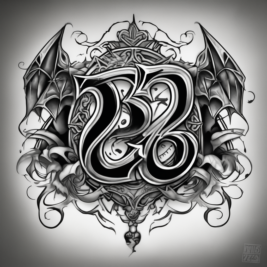 numero 23 chicano ghotico, AI-generated Black and White tattoo design