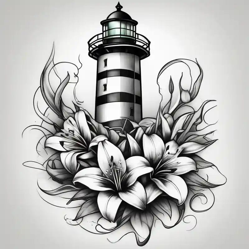A light house with a lily flower in the bottom and christian imagery would be nice and the flowers should be a bit subtle as – リアリスティック, カラフル