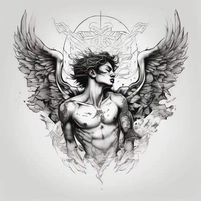I like tattoos of the falling angel, moreover tattoos related to asiatic culture and Greek mixology. The tattoo is for a men – Sketch, Black and white