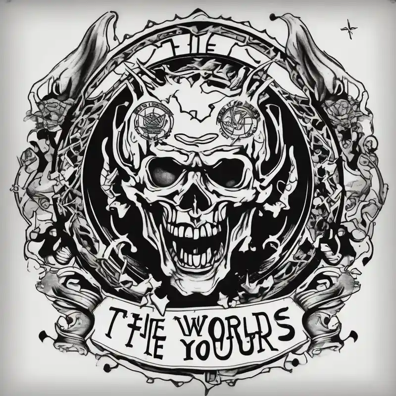 scarface sleeve tattoo for men The world is yours and demons around it – Old school, Blanco y negro
