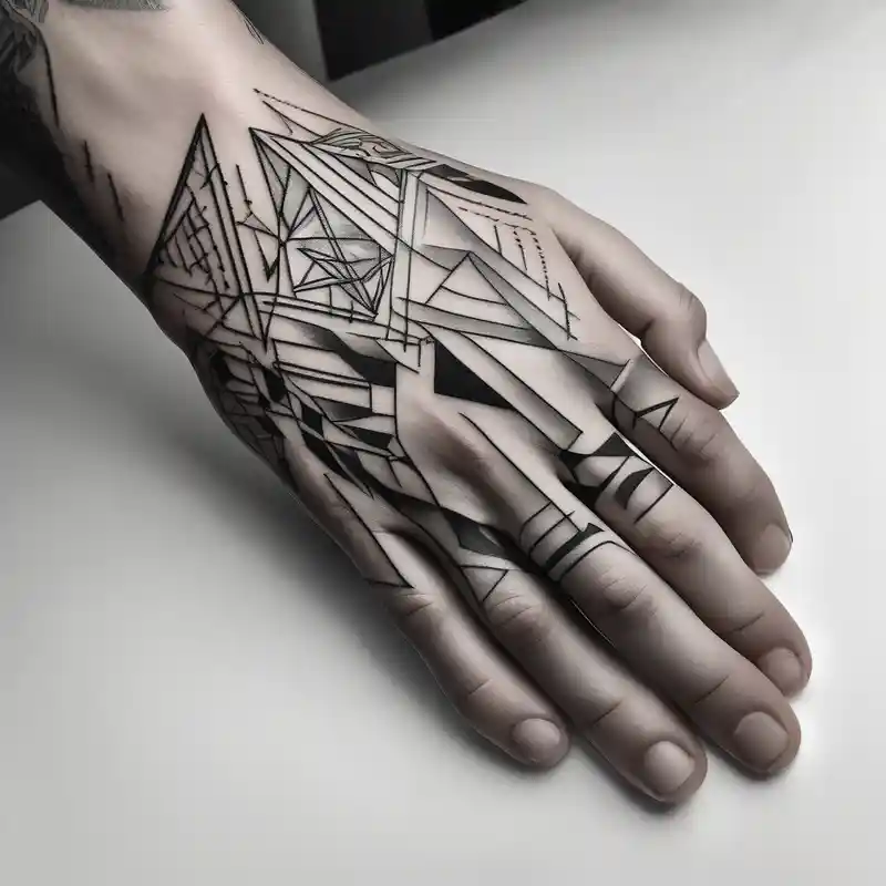 men's tattoo on hand with geometric patterns minimalist – モノクロ, カラフル
