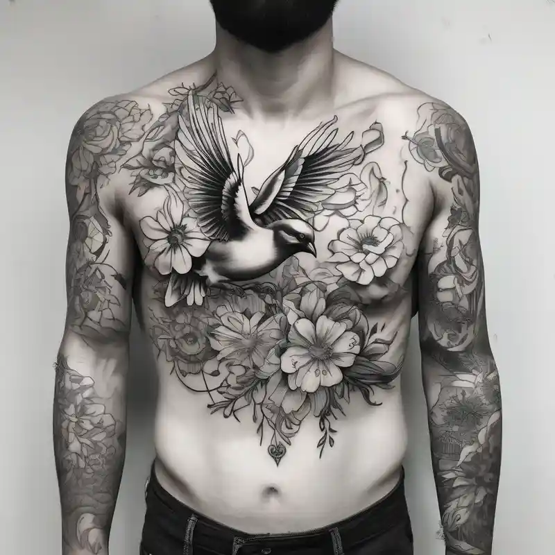 realistic style Mens Tattoo Ideas in 2025 & free generation about mens neck sleeve sparrow and om symbol