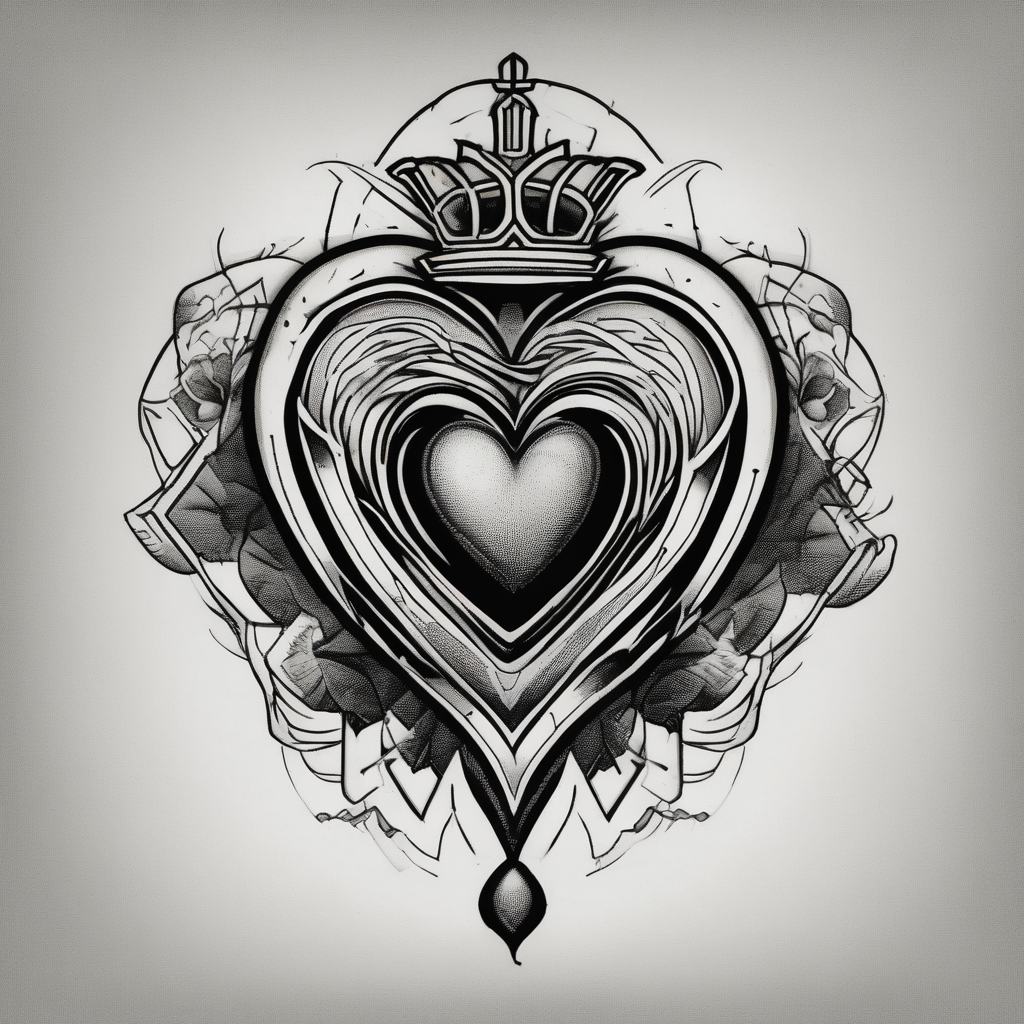 sacred heart vintage traditional tattoo simple sketch old school bold colors with banner christian sympbol flowers christian-for-men(AIが生成したブラックワークスタイルのタトゥーデザイン)